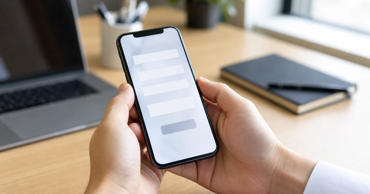 スマートフォンで自社ホームページの問い合わせフォームの入力項目を確認する様子
